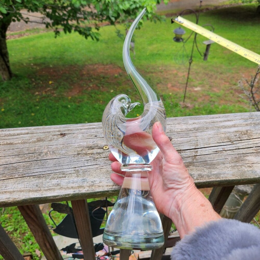 Rare Vintage Swedish? Murano? Art Glass Bird With Long Curved Tail - Clear Cryst